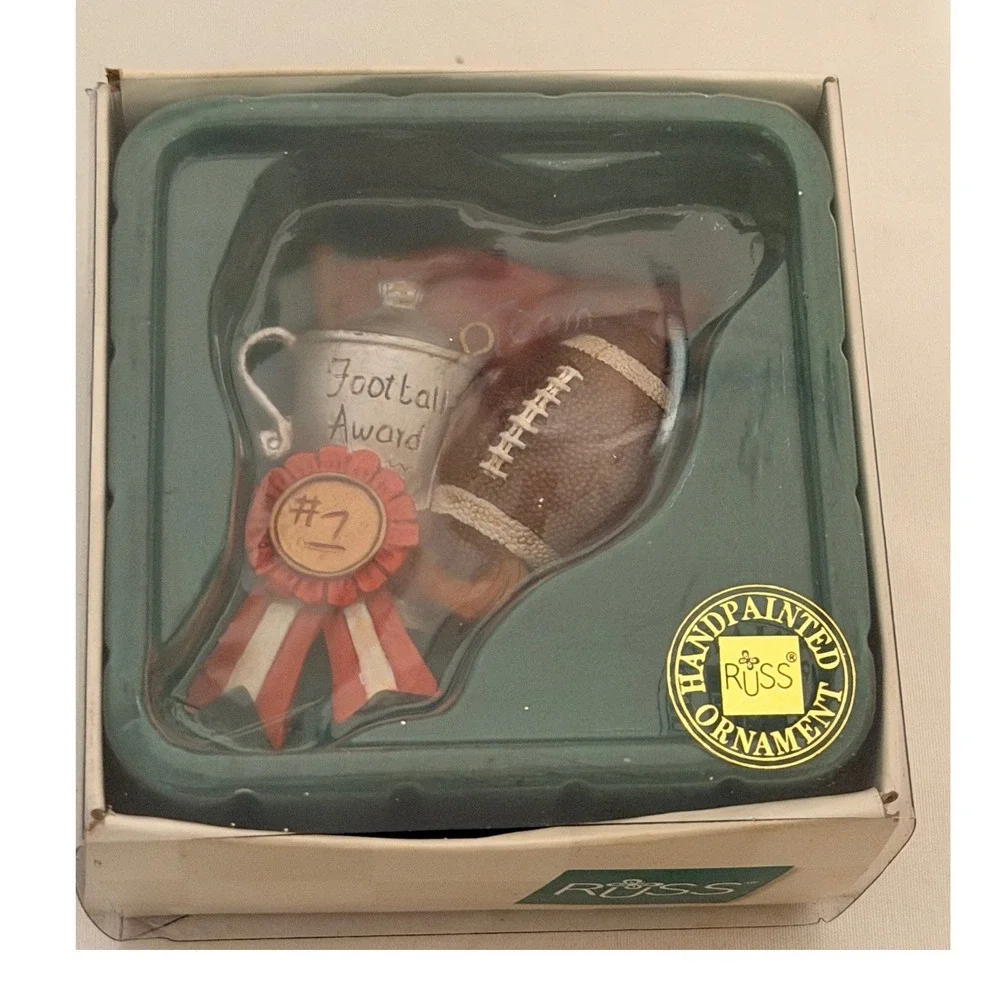 Russ Christmas Ornament Football Award Classic Memories Sports Decor Vintage